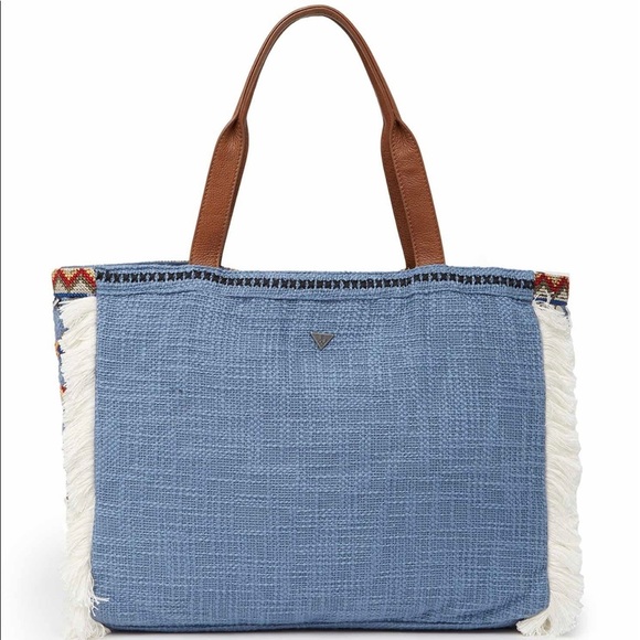 NWT Sam Edelman Denim Tote Bag With Vibrant Geometric Shape Trim - Picture 12 of 14